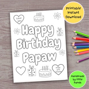 Happy Birthday Papaw printable coloring page for Kids coloring sheet craft art activity diy handmade card gift from grandson granddaughter