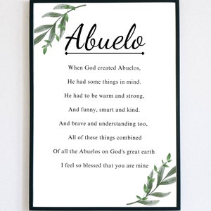 Printable Abuelo Poem, Thoughtful affordable last minute gift for birthday Christmas fathers day wedding, religious Christian Catholic gift