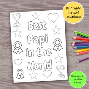 Meilleure page de coloriage imprimable Papi pour les enfants, jolie carte de fête des pères faite main, cadeau d'anniversaire bricolage facile à faire de petit-fils petite-fille