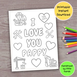 Je t'aime Pappy, coloriage imprimable pour enfants, fête des pères, bricolage, carte d'anniversaire faite main, cadeau d'un petit-fils en bas âge, petite-fille