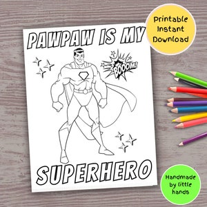 Activité de coloration de super-héros papaye pour les tout-petits d'âge préscolaire, carte d'anniversaire imprimable à la main, joli cadeau de fête des pères facile à faire
