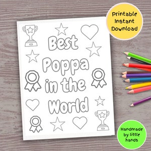 Melhor página para colorir do papai para imprimir para crianças, cartão de aniversário feito à mão para o papai, presente para o papai de filhos, netos, netos, netas