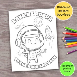 Atividade de colorir Poppa, artesanato de arte de astronauta espacial para impressão para crianças em idade pré-escolar, lindo cartão de aniversário feito à mão, presente de dia dos pais