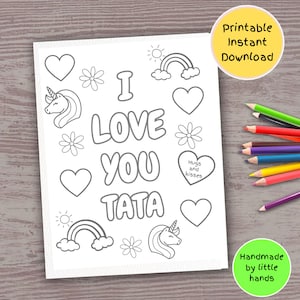 Eu te amo Tata Folha para colorir para crianças arte artesanato atividade dia dos pais dia dos avós diy cartão feito à mão presente do neto neta