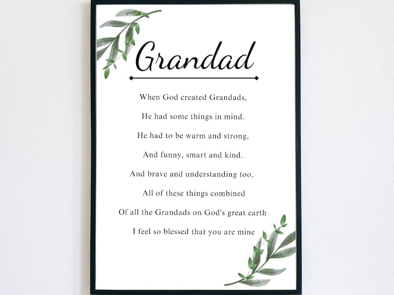Grandad Poem Printable Poem Grandad Birthday Gift for Grandpa on