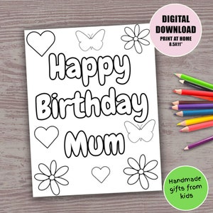 Buon compleanno mamma Pagina da colorare per bambini stampabile carina farfalla arte artigianato attività fai da te carta fatta a mano regalo per la mamma da figlio da figlia