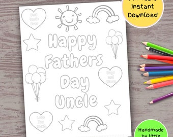 Happy Father's Day Uncle Coloring Page, Kids Printable (Digital Download)