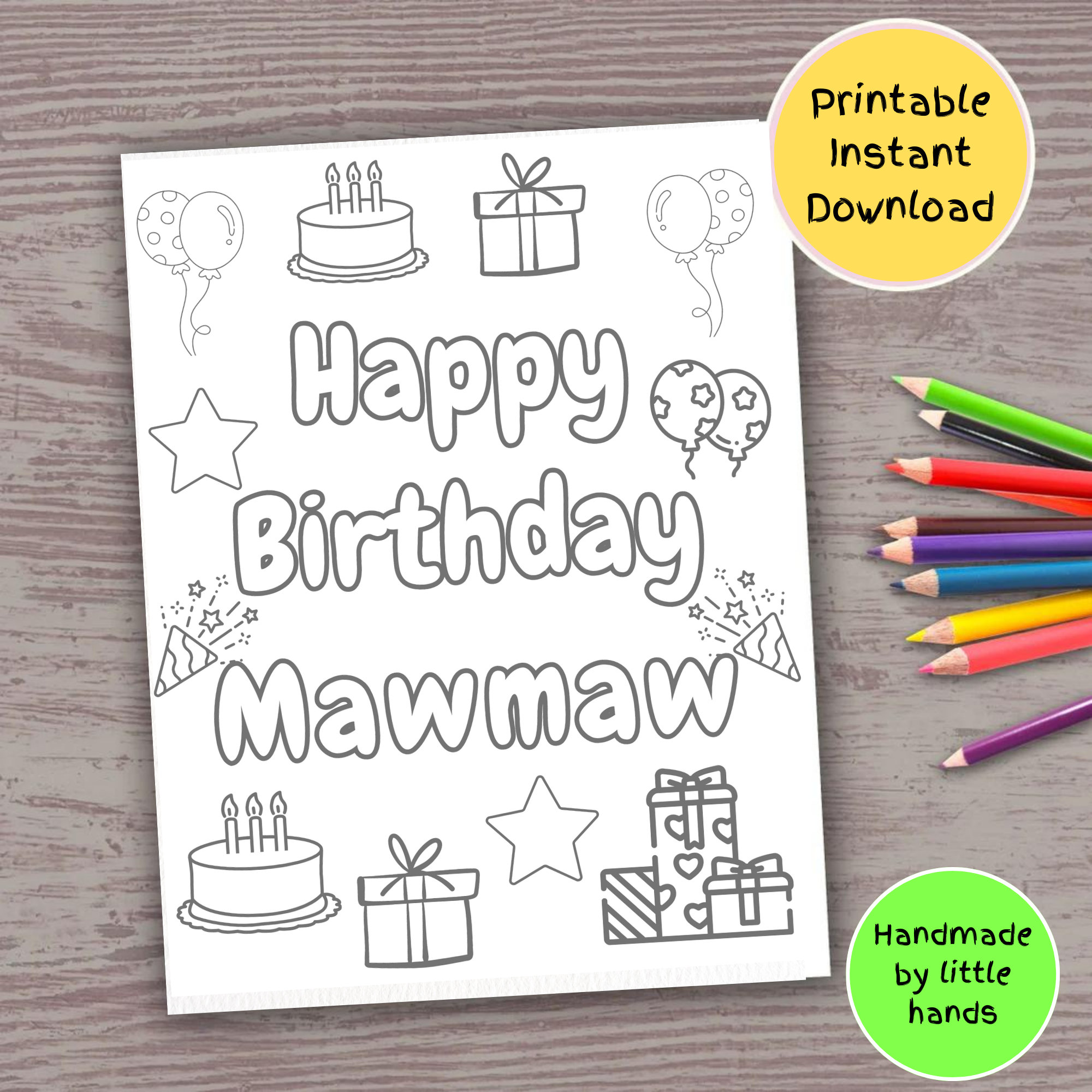 Happy Birthday Mawmaw Printable Coloring Page for Kids, Cute Handmade ...