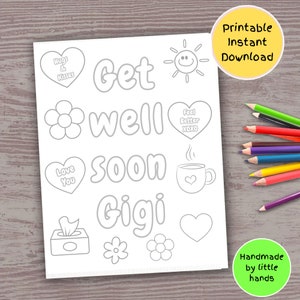 Get Well Soon Gigi coloring page for kids, feel better coloring sheet, printable get well soon card download, handmade gift from grandkids