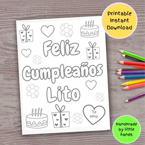 Feliz cumpleaños Lito 子供向けの印刷可能な塗り絵ページ スペイン語のアクティビティ DIY 手作り誕生日カード 幼児、孫、孫娘からの贈り物