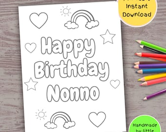 Página para colorear de cumpleaños de Nonno: Tarjeta de regalo DIY de los nietos (Descarga digital)