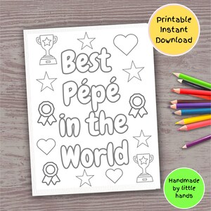 Coloriage de Pépé pour les enfants à imprimer pour la fête des pères, carte-cadeau de remerciement de la part d'un petit-fils pour la fête des grands-parents