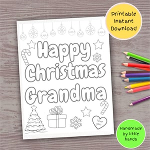 Feuille de coloriage imprimable Joyeux Noël grand-mère pour enfants activité d'artisanat mignon cadeau de carte de Noël bricolage fait main de petit-fils petite-fille