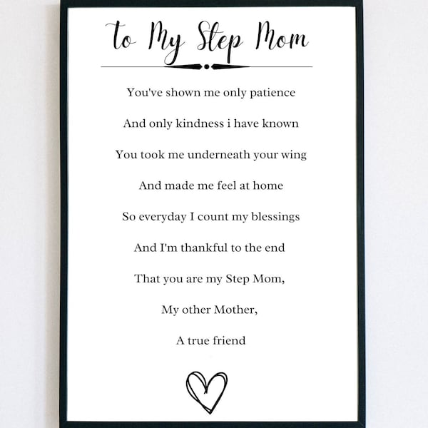StepMom Poem Printable poem for stepmom Mothers Day birthday Christmas present thoughtful meaningful gift from stepson from stepdaughter
