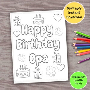 Happy Birthday Opa Printable coloring page for kids colouring craft art activity diy handmade birthday card gift from grandson granddaughter