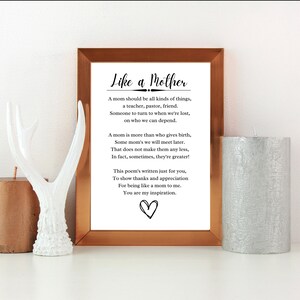 Wie ein Mutter Gedicht druckbare Geschenk für Stiefmutter Foster Bonus
