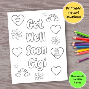 Coloriage Get Well Soon Gigi pour enfants carte de rétablissement DIY se sentir mieux cadeau arc-en-ciel pour gigi des petits-enfants petit-fils petite-fille