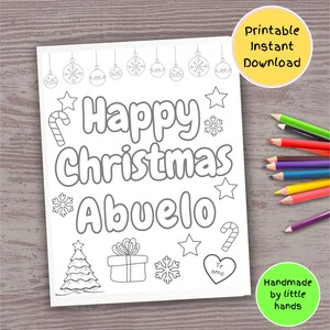 ハッピークリスマス Abuelo 印刷可能な塗り絵シート 子供向けアート クラフト アクティビティ 手作り DIY クリスマス カード 幼児 孫娘からの贈り物