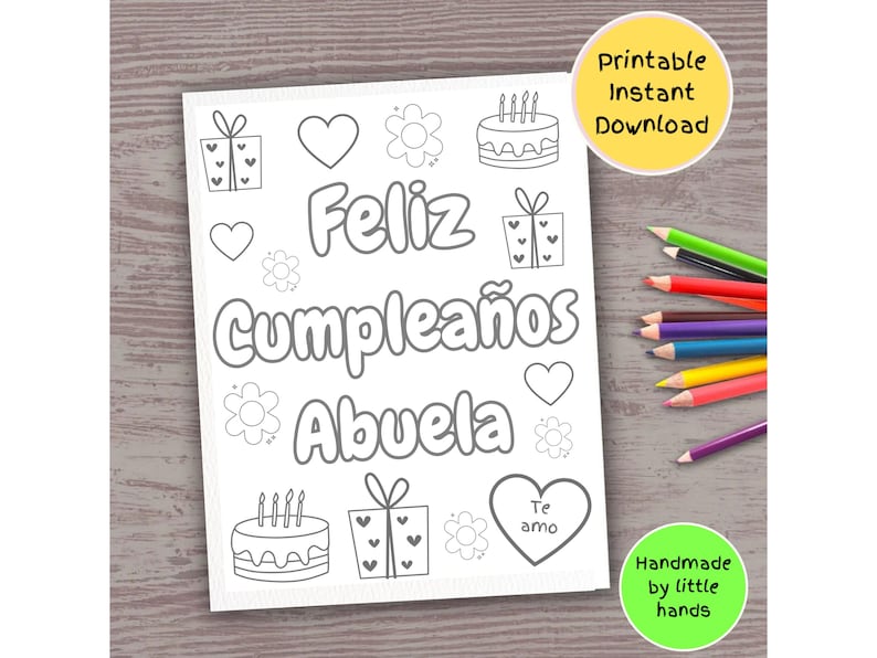 Feliz Cumpleaños Abuela Printable Coloring Page for Kids Spanish Art Activity Diy Handmade ...