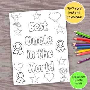 Meilleur oncle à colorier pour les enfants, jolie carte de fête des pères faite main, cadeau d'anniversaire bricolage facile à faire avec une nièce ou un neveu en bas âge