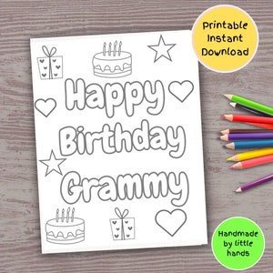 Page de coloriage imprimable d'anniversaire des Grammy pour les enfants, cadeau d'anniversaire fait main pour les Grammy, de la part d'enfants petits-enfants, petits-fils et petites-filles