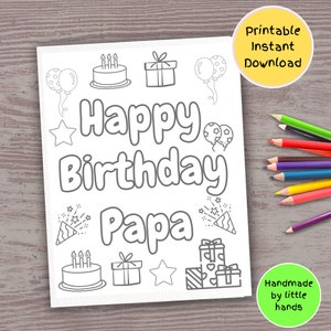 Happy Birthday Papa printable coloring page for kids handmade diy birthday card gift for Papa from grandkids grandson granddaughter to Papa