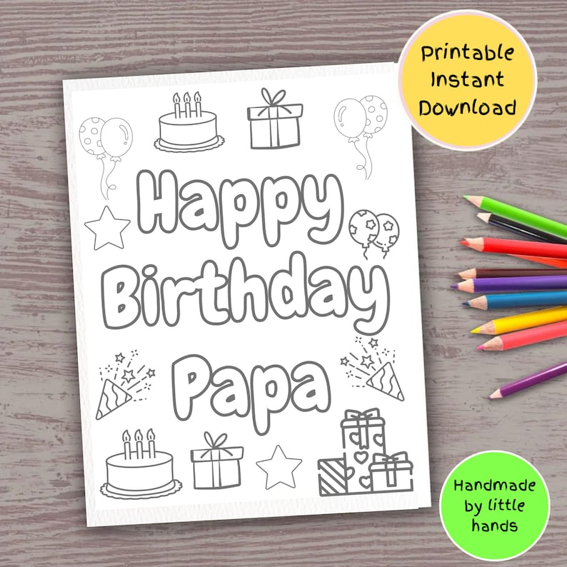 Happy Birthday Papa Printable Coloring Page for Kids Handmade Diy ...