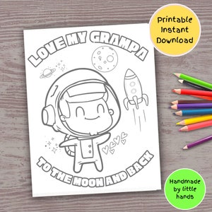 Actividad para colorear del abuelo, astronauta espacial imprimible, manualidad artística para niños pequeños y preescolares, linda tarjeta de cumpleaños hecha a mano, regalo del día del padre
