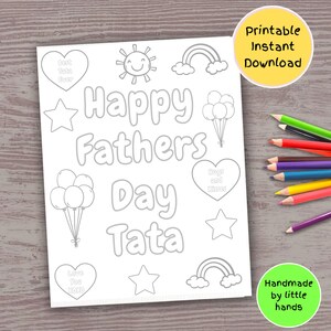 Joyeuse fête des pères Tata, feuille de coloriage imprimable pour les tout-petits d'âge préscolaire, mignon cadeau de carte de fête des pères facile à faire main par petits-enfants