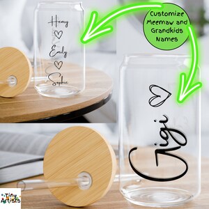 Personalisierte Gigi Glasbecher mit Strohhalm mit Bambusholzdeckel Enkelnamen, Einzigartiges maßgeschneidertes Muttertagsgeschenk Weihnachtsgeschenk