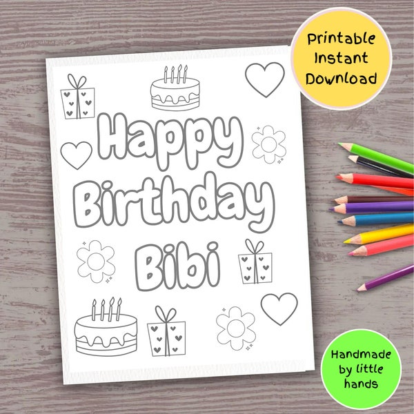 Happy Birthday Bibi printable coloring page for Kids coloring sheet craft art activity diy handmade gift Bibi from grandson granddaughter