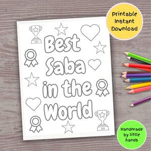Coloriage Saba pour enfants à imprimer fait main pour la fête des pères, carte-cadeau de son petit-fils et de sa petite-fille pour la fête des pères