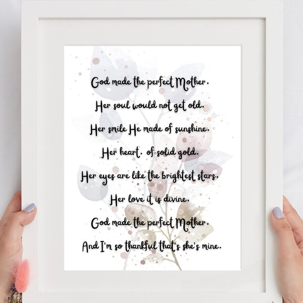 Perfect Mother Printable Poem Mothers day birthday wedding Christmas gift for Christian Religious mom mum mother of the bride the groom