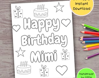 Mimi birthday Printable coloring page for kids handmade diy birthday bday card gift for Mimi from kids grandkids grandson granddaughter