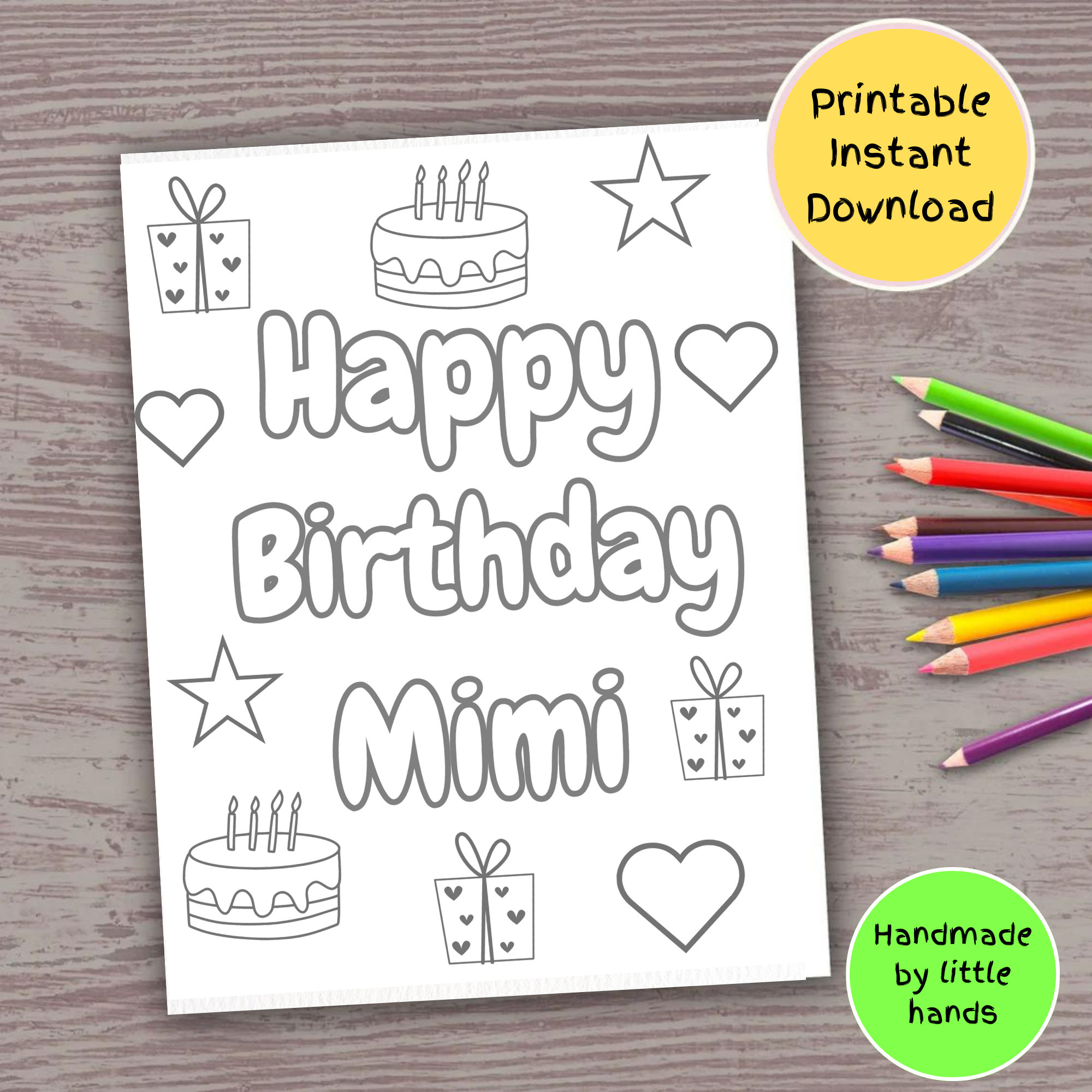 Mimi Birthday Printable Coloring Page for Kids Handmade Diy Birthday