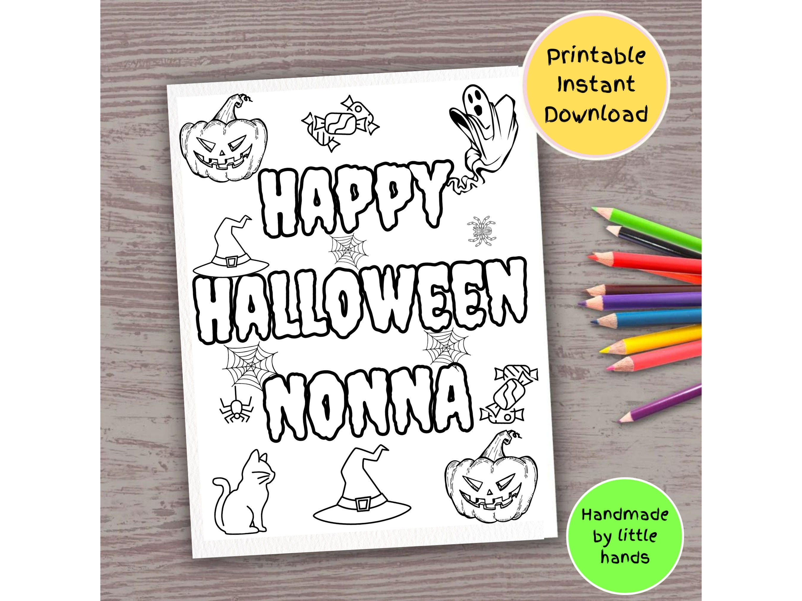 ハッピーハロウィン ノンナのぬり絵：子供向け秋アクティビティ（デジタルダウンロード） - Etsy 日本, image size:2700x2025