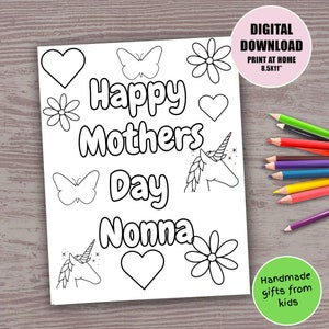 Feliz dia das mães Nonna, folha para colorir de unicórnio para imprimir, atividade para colorir do dia das mães, cartão-presente feito à mão, do neto e da neta