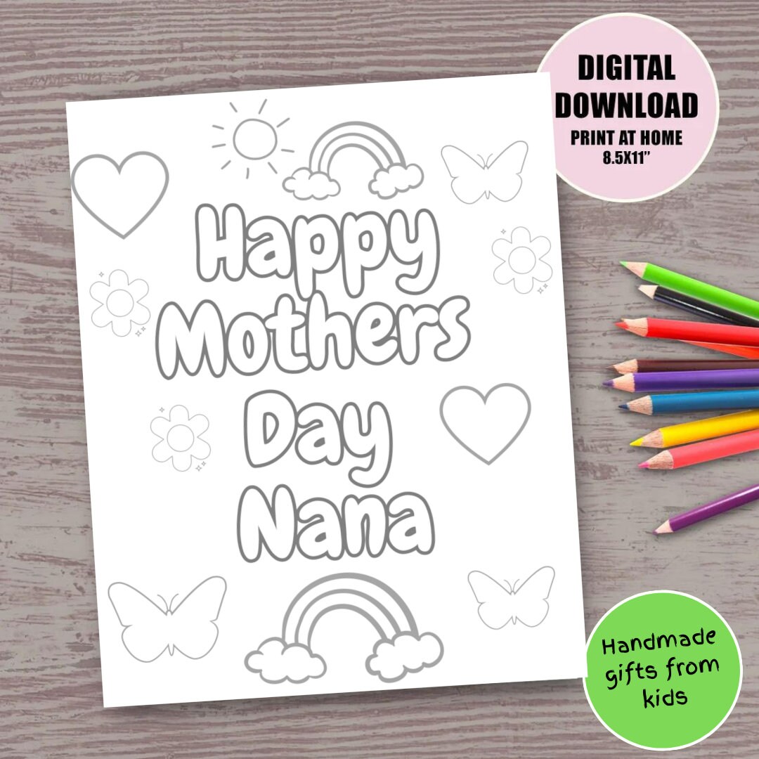 Nana Mothers Day Coloring, Coloring Pages, DIY Mothers Day for Nana, Mother's Day From Grandkids, From Grandchild, Handmade Gift for Nana - Etsy