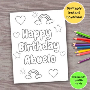 アブエロの誕生日、子供向けの印刷可能な塗り絵、手作りの DIY バースデー カード、孫から、孫娘から、アブエロへの贈り物