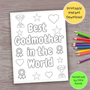 La mejor página para colorear de madrina para niños, para imprimir, hecha a mano, para hacer tú mismo, gracias, cumpleaños, día de la madre, tarjeta de regalo de Navidad de ahijado, ahijada