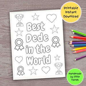 La mejor página para colorear imprimible de Dede para niños, hecha a mano, tarjeta de cumpleaños para el Día del Padre, regalo para Dede de niños, nietos, nietos y nietas.