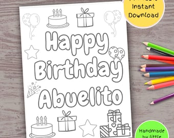 Abuelito birthday printable coloring page for kids Cute easy handmade diy birthday bday card gift from kids grandkids grandson granddaughter