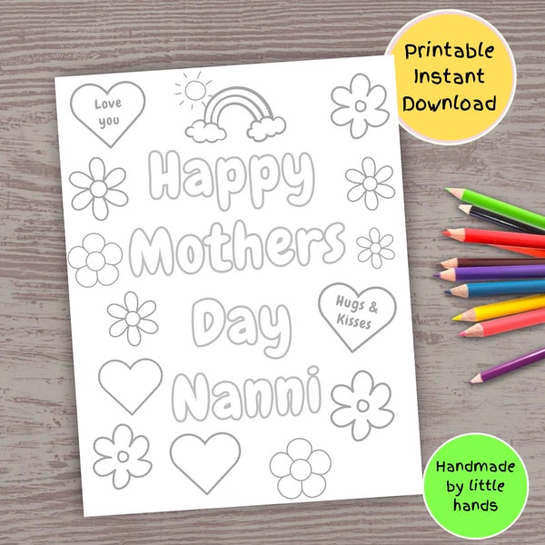 Happy Mother's Day Nanni printable coloring sheet for kids colouring Page cute handmade diy Mothers Day gift from grandson granddaughter