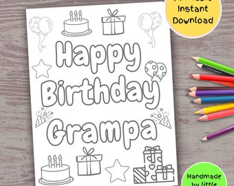 Happy Birthday Grampa Coloring Page, DIY Gift from Grandkids (Digital Download)