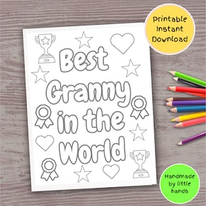 La mejor página para colorear de la abuela para niños imprimible hecha a mano gracias cumpleaños día de la madre tarjeta de regalo del día de los abuelos de nieto nieta