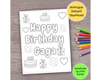 Happy Birthday Gaga Coloring Page, Kids Gift (Digital Download)