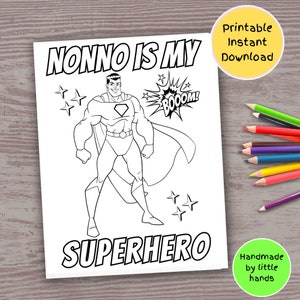 Nonno Superhero coloring activity for kids toddlers preschoolers, Printable handmade diy birthday card, Cute fathers day gift to make