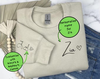 Sudadera Zia personalizada, manga con nombres de sobrina y sobrino, regalo personalizado