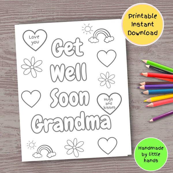 Coloriage de grand-mère pour enfants : carte de bien-être grand-mère cadeau pour grand-mère carte de rétablissement de petits-enfants