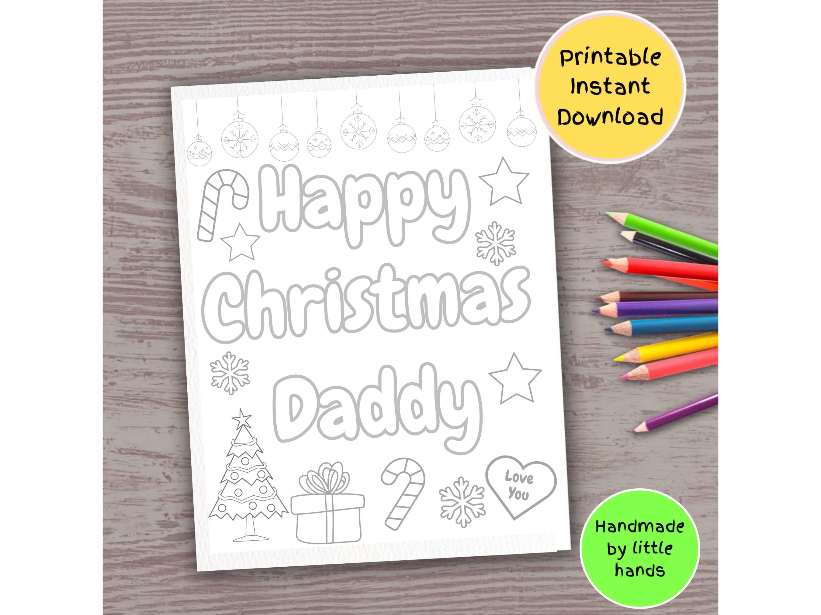 happy christmas daddy coloring page: kids xmas gift (digital